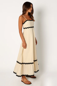 Robe longue bohème en coton crème pour femme, sans bretelles, avec bordure en ruban, décontractée, pour l'été et la plage - Product Image 2