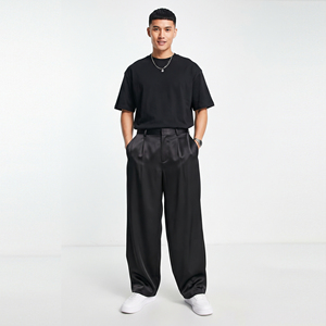 Men Mid Waist Pleated Wide Leg <b>Pants</b> 100% <b>Silk</b> Regular Fit Casual Midweight Eco-Friendly Windproof Breathable Satin Trouser - Product Image 1