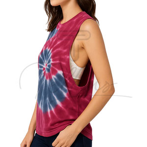 <b>Tie</b> Dyed Plus Size Women's Tank Top Crew Neck Casual Summer Knitted Sleeveless Top Red Blue White Pattern - Product Image 2