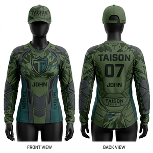 Jersey de Paintball Premium para Mujer, 180 GSM, Poliéster y Spandex, Diseño con Paneles en Verde Azulado, Morado y Dorado, Sublimación, Logotipo Personalizado - Product Image 5