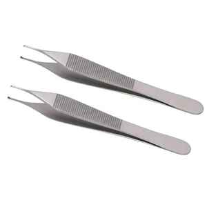 Pince à pansements et tissus Adson 12 cm en acier inoxydable allemand demi-or TC manuelle, certifiée CE ISO - Product Image 1