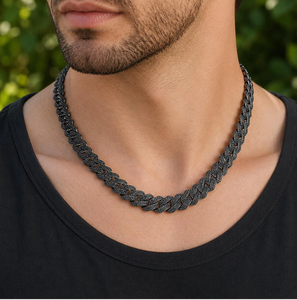 <b>Black</b> Moissanite Cuban Link Necklace for Men Textured <b>Chain</b> Jewelry Gift - Product Image 2