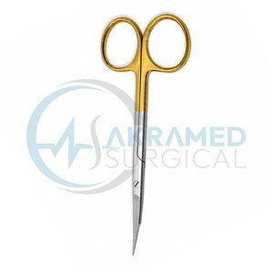 กรรไกรตัดกระจกตาแบบโค้ง รุ่นพรีเมียม Akramed Surgical TC ด้ามจับสีทอง ทำจากทังสเตนคาร์ไบด์ ชุดเครื่องมือผ่าตัดทั่วไป - Product Image 1