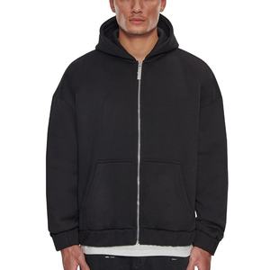 Sweat à capuche zippé pour homme, personnalisable, en coton épais 100%, coupe ample, style streetwear hiver, avec logo imprimé en relief - Product Image 2