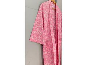 Robe longue pour femmes, imprimé Paisley rose, manches trois quarts, col en V, peignoir doux, vêtements décontractés - Product Image 2