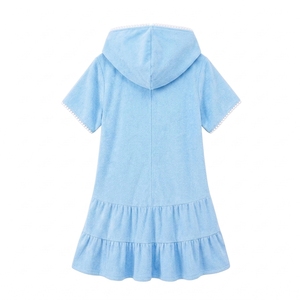 Nouvelle robe de bain à capuche personnalisée pour filles, 100% polyester, séchage rapide, mini, mignonne, fermeture éclair sur le devant, sans manches, ourlet à volants, plage, piscine - Product Image 2