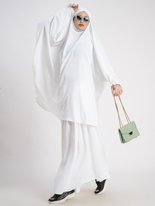 Premium White Polyester Long Sleeve <b>Abaya</b> and Khimar Set Featuring Delicate Pleating Details Traditional <b>Wedding</b> Women Garment - Product Image 4