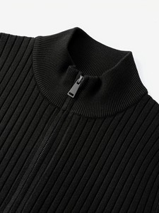 Men's Black Mandarin Collar Zipper <b>Cardigan</b> <b>Sweater</b> Full Sleeve Solid Color Anti-Pilling Cotton Autumn Wear - Product Image 6