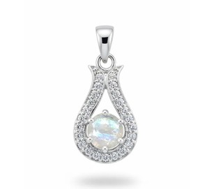 Pendentif solitaire Rhaya Jewels en argent sterling plaqué rhodium avec pierre de lune géométrique sertie griffe 2,1g 26x12mm - Tendance Minimaliste - Product Image 1