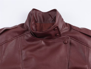 Chaqueta de Cuero al por Mayor para Mujer, Estilo Motociclista, Chaqueta Vintage Lavada a la Moda - Product Image 6