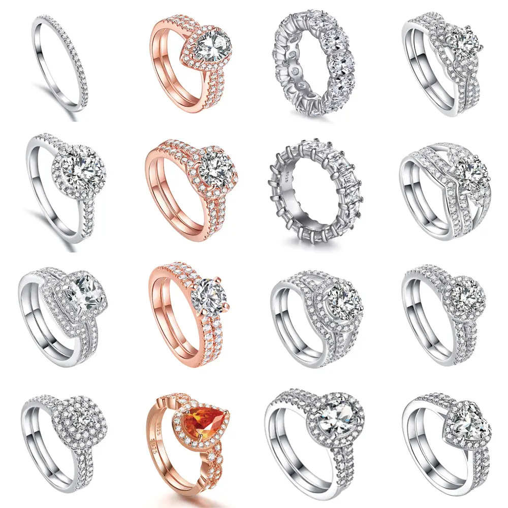 Neues Produkt Hochzeitsstil 3a-Zirkone vergoldet 925 Sterling-Silber Damen Hochzeit und Verlobungsring Paar minimalistische Ringe