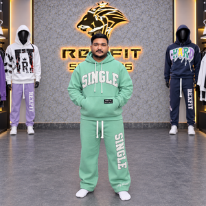 Cotton Fleece Pullover Tracksuit for Mens custom <b>Letter</b> <b>Applique</b> Wide Leg Sweatpants Winterwear Custom Design Label Set - Product Image 1