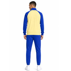 Custom Mens Blue Yellow Polyester Tracksuit Set Full Zip Track Jacket & Jogger Pants Sportswear Athletic Training <b>Suit</b> - Product Image 3