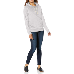 Sweat-shirt à capuche gris pour femme, couleur unie, manches longues, pull avec poches, vêtements d'automne, tricot en coton et fibre de bambou, respirant - Product Image 2