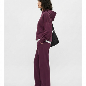 Ensemble de survêtement décontracté d'hiver pour femme, coupe oversize, avec broderie en dentelle unie, pantalon large et haut à capuche en coton, 2 pièces - Product Image 6