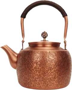 Skies Trader Hammered Copper <b>Teapot</b> Brass Spout Wooden Handle Stovetop Water Kettle Vintage Kitchen Pot Middle Eastern Design - Product Image 1