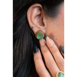 Pear Shaped Indian Green Gemstone <b>Earrings</b> Designer 925 Sterling Bohemia <b>Silver</b> Bridal <b>Stud</b> <b>Earrings</b> with Bead Hangings - Product Image 2