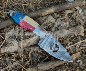 Couteau de chasse OEM Wirecut en acier Damas, couteau à dépecer, lame fixe avec manche en bois, couteau de camping et d'extérieur EDC avec étui en cuir - Product Image 2