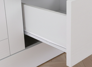 Buffet de cuisine moderne de style américain, écologique, à profil bas, K410L, en chêne blanc et noyer, avec plateau en mélaminé sur panneaux de particules - Product Image 4