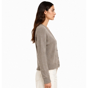 Cardigan en cachemire à col rond pour femme 2026, manches longues, couleur unie, tricoté, boutonné sur le devant, style urbain, pour l'hiver - Product Image 3