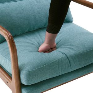 Elegante Poltrona Reclinabile in Lino Verde Acqua per Interni con Braccioli in Legno Massello e Struttura in Ferro per Soggiorno e Camera da Letto - Product Image 5