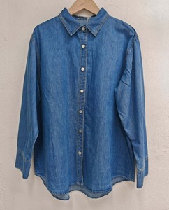 Camisa de Popelina de Algodón Azul Claro para Mujer, Talla Grande, con Botones, Manga Larga, Corte Holgado Informal, Color Sólido, Blusa Larga - Product Image 6
