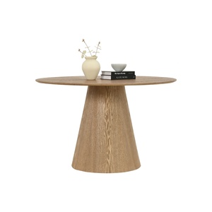 Mid Century Modern Round <b>Dining</b> <b>Table</b> Solid Wood Conical Pedestal Base Natural Oak Finish for Kitchen Living Room Furniture - Product Image 2