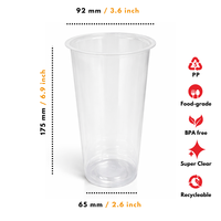 Vaso de Plástico PP de Polipropileno de Gran Tamaño y Forma Ancha, 26 Oz, 9 gr, para Cerveza, Jugo y Refrescos, Hecho en Indonesia