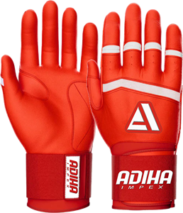 Guantes de béisbol de cuero Premium Adiha impex, totalmente blancos, con cierre de velcro, unisex, para adultos, entrenamiento, tacto suave, duraderos, rojos - Product Image 1