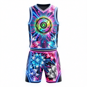 Ensemble de compétition de basketball professionnel : débardeur et short en tissu mesh respirant, personnalisable avec nom, numéro et logo du joueur - Product Image 3