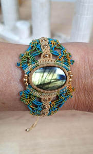 Handmade Vintage Gold Plated Macrame Labradorite <b>Bracelet</b> Boho Healing Crystal Jewelry Woven <b>Gemstone</b> Cuff for Women Gift - Product Image 6