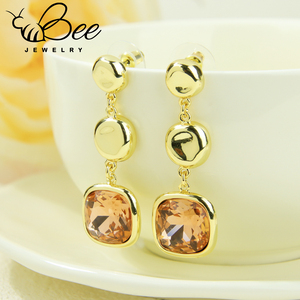 Vintage Retro French Style Big <b>Crystal</b> <b>Stud</b> <b>Earrings</b> 14k Colored Elegant Copper Long Drop <b>Earring</b> For Evening Party - Product Image 3