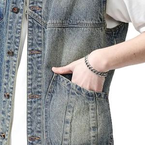 Chaleco vaquero sin mangas para hombre fabricado en fábrica con bolsillos delanteros, chalecos y chalecos a la venta - Product Image 4