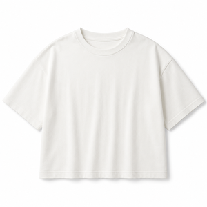 T-shirt court oversize 100 % coton tricoté anti-boulochage pour femme, col rond uni, manches courtes, style streetwear décontracté, logo personnalisé - Product Image 1