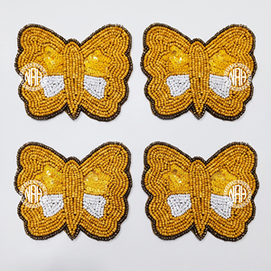 Sous-verres vintage papillon perlés, lot de 4, jaunes, pour boissons, mugs, décoration de table de printemps, café, cuisine - Product Image 1