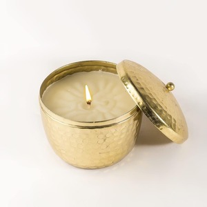 Unique design gold coated aluminum candle jar with lid scented soy wax candle decorative <b>hammered</b> metal candle <b>holder</b> - Product Image 4