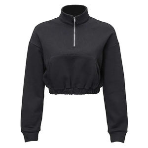 Turtle Neck Half Zipper Crop Body Casual Sweatshirt for Woman Drop-<b>shoulder</b> Knitted Fleece Sweatshirts - Product Image 6