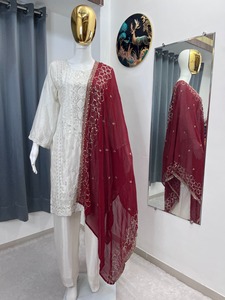 Indian Boutique Designer White Embroidered Trending <b>Top</b> and Plazzo with Heavy Dupatta for Indian Wedding Womans Dress Party Wear - Product Image 4