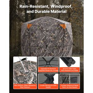 Tenda da Caccia Portatile a 5 Lati con Angolo di Visione di 288 Gradi per 6-7 Cacciatori, Resistente Tenda Mimetica in Tela con Borsa per il Trasporto - Product Image 4