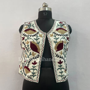 Gilet court unisexe 100% coton fait à la main hiver broderie florale gilet-veste Boho Hippie Suzani pour femmes - Product Image 1