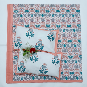 <b>Floral</b> motif block printed handmade cotton <b>bed</b> <b>sheets</b> with artisan charm OEM wholesale private label global supply. - Product Image 1