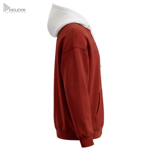 Sweat à capuche unisexe en molleton 100% coton épais, bicolore marron rouille et blanc, avec poche kangourou - Product Image 3