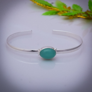 Bracelet manchette en calcédoine aquatique, argent sterling 925, 7-8 pouces, ajustable, bijoux en pierres précieuses, cadeau d'anniversaire pour femme - Product Image 2