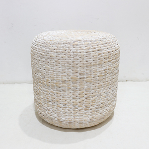 Puf Redondo de Jacinto Natural Hecho a Mano, Blanco, Tejido, Estilo Bohemio, Otomana Decorativa para Sala de Estar, Asiento Individual, Paquete de Una Pieza - Product Image 5