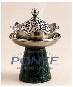 Emerald Marble Incense Burner Modern Metal Filigree <b>Bakhoor</b> Holder For <b>Oud</b> & Resin Premium Ramadan Home Decoration & Spiritual - Product Image 1
