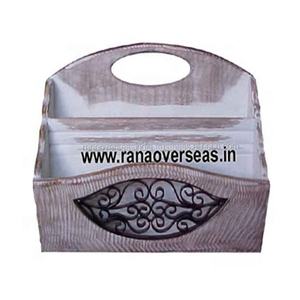 Organisateur de bureau en fer et en bois et porte-courrier avec 2 compartiments pour dessus de bureau et dessus de table - Product Image 2