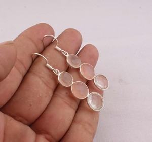 Vente en gros de boucles d'oreilles en argent sterling 925 avec quartz rose naturel, fabricant de bijoux en pierres précieuses, argent S925, quartz rose - Product Image 6