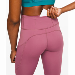 Wholesale High Waist Full Length Yoga <b>Leggings</b> Solid Color Seamless Four-Way Stretch Heat Transfer Logo <b>Pink</b> - Product Image 6