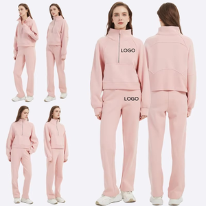 Chándal de manga larga con media cremallera, color liso, de algodón y elastano, corte holgado informal con estampado de logotipo personalizado - Product Image 6