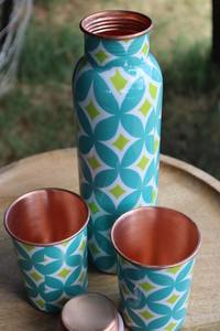 Retro Geometric Copper Water Bottle <b>Set</b> With Matching <b>Tumblers</b> Colorful Reusable Drinkware Kitchen Office Travel Gift - Product Image 4